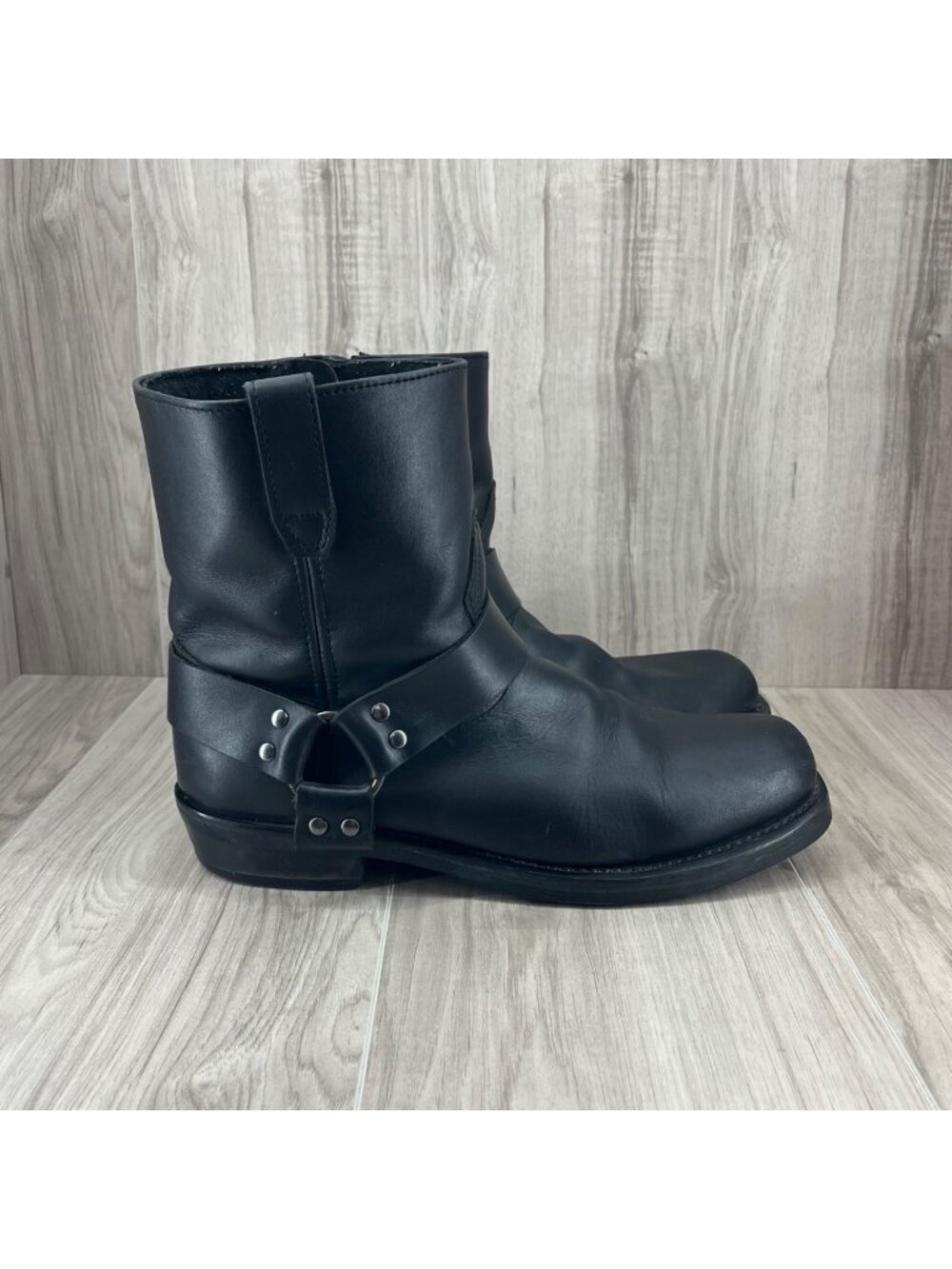Dingo Moto Boots Mens 12EW Black Leather Motorcycle Biker Zip Harness Shoes